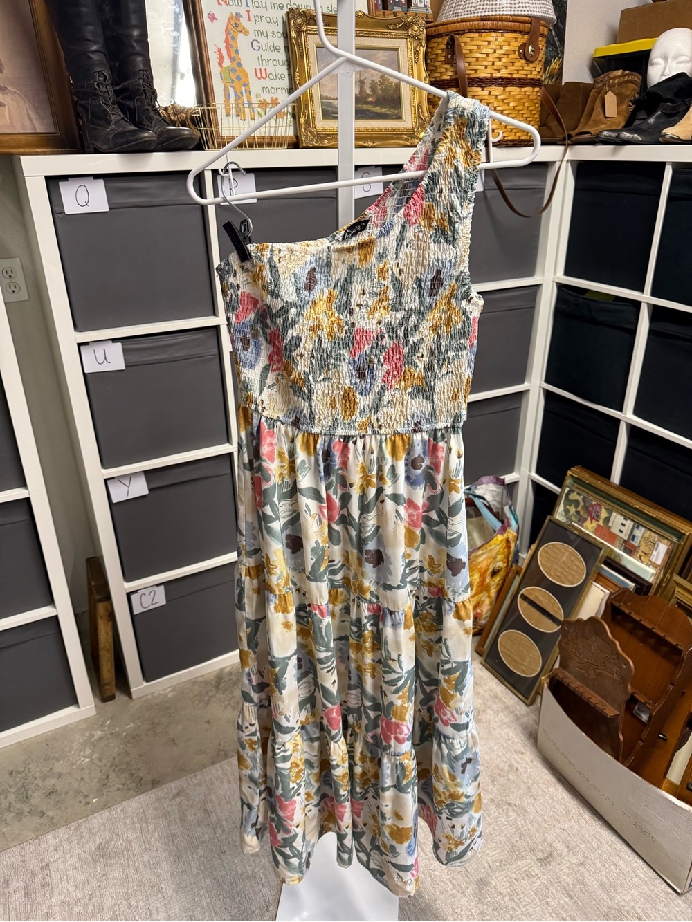 Simplee One-Shoulder Floral Smocked Midi Summer Spring Dress